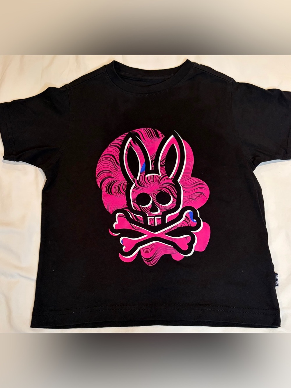 Psycho Bunny Kids Black Pink Graphic Pima Cotton Tee Size XS 5/6